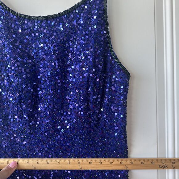 VTG‎ Y2K Scala Beaded 100% Silk Gown Prom Dress Formal Size L Blue 90s Fairy - Picture 13 of 14